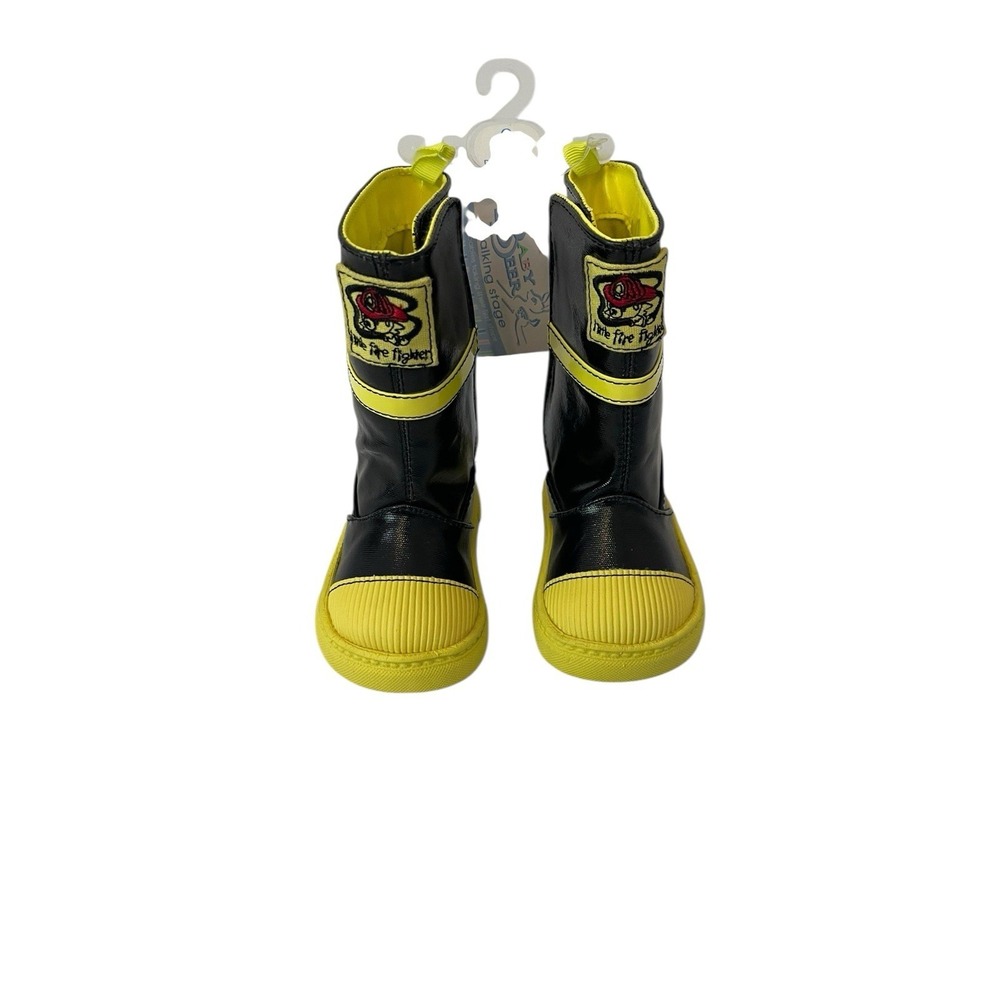 NWT Infant Trimfoot Fireman Boots Size 2 (3-6 Months) Black Yellow Photos